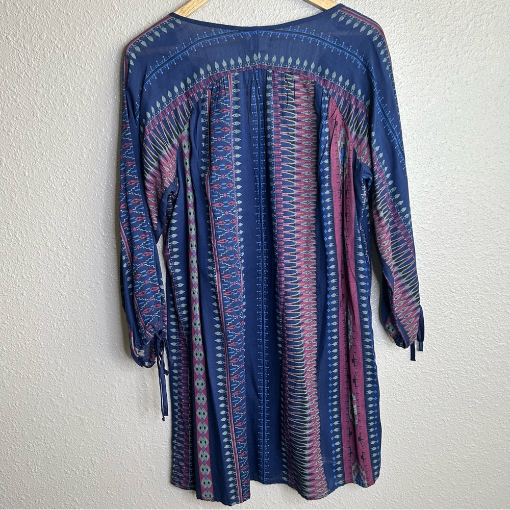 Roxy Navy Print Tunic Boho 3/4 Quarter Button Dress - Picture 3 of 10